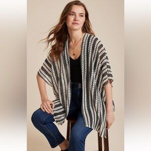 Maurices Women’s Striped Crochet Kimono Black/White OS Coverup Boho Hippie